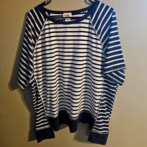 Bibi Navy and White Stripe Stitch Contrast Knit Top - Size L - NWOT